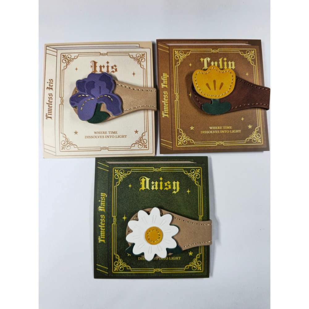 Floral Magnetic Leather Cord Organizers & Bookmarks Set of 3 Daisy Iris